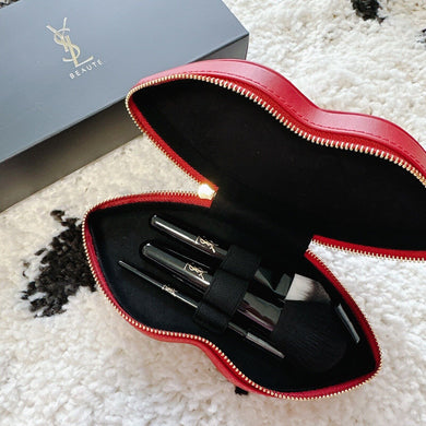 Yves Saint Laurent Luxury Lip Brush Kit with Red Faux Leather Pouch
