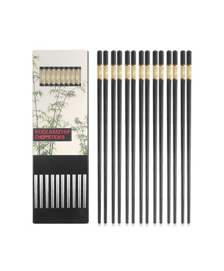 RUGLAMZHIP Chopsticks Set - Black Colour with Golden Decor 10 pairs *** <br> 筷子 - 黑色 10對裝