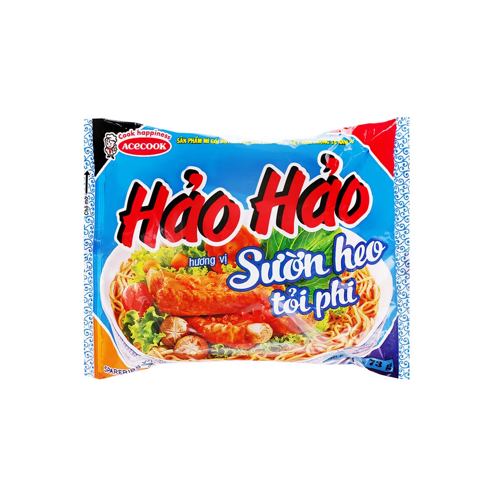 Acecook Háo Háo Instant Noodles - Spareribs with Fried Garlic Flavour 73g BBD 30/8/2024