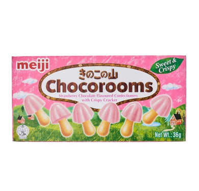 Meiji Kinoko no Yama Chocorooms Strawberry Biscuits 36g *** <br> 明治蘑菇山草莓餅乾