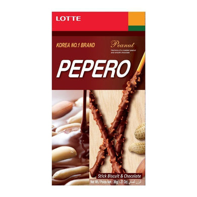 Lotte Peanut Pepero Chocolate Sticks 36g *** <br> 樂天花生巧克力棒