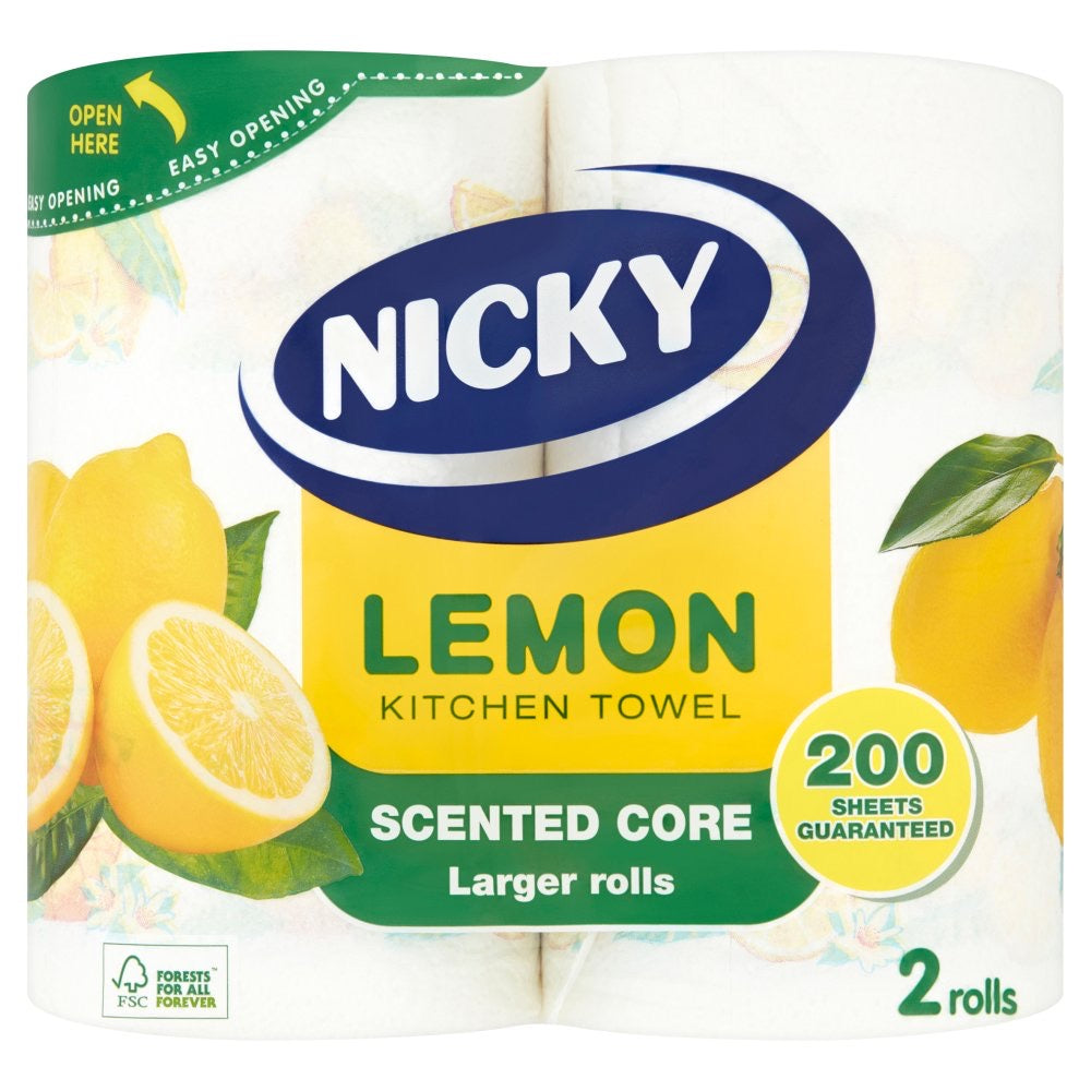 Nicky Lemon Kitchen Roll (100sheets per Roll) 2ply 2pk ***