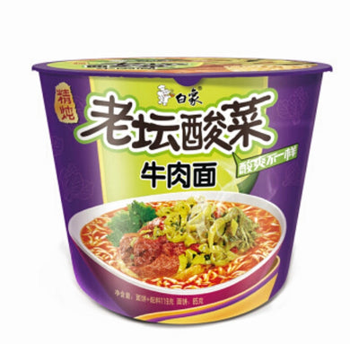 Bai Xiang Instant Noodles Bowl Noodle (Pickled Mustard Beef) 154g <br> 白象方便麵碗裝-老壇酸菜牛肉