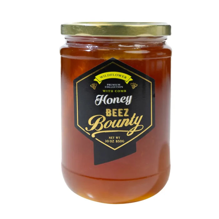 Beez Bounty Wildflower Honeycomb Honey Glass Jar 850g