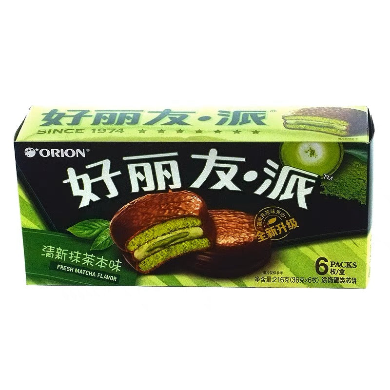 Orion Choco Pie - Matcha Flavour 6pieces 216g *** <br> 好麗友 巧克力派抺茶味