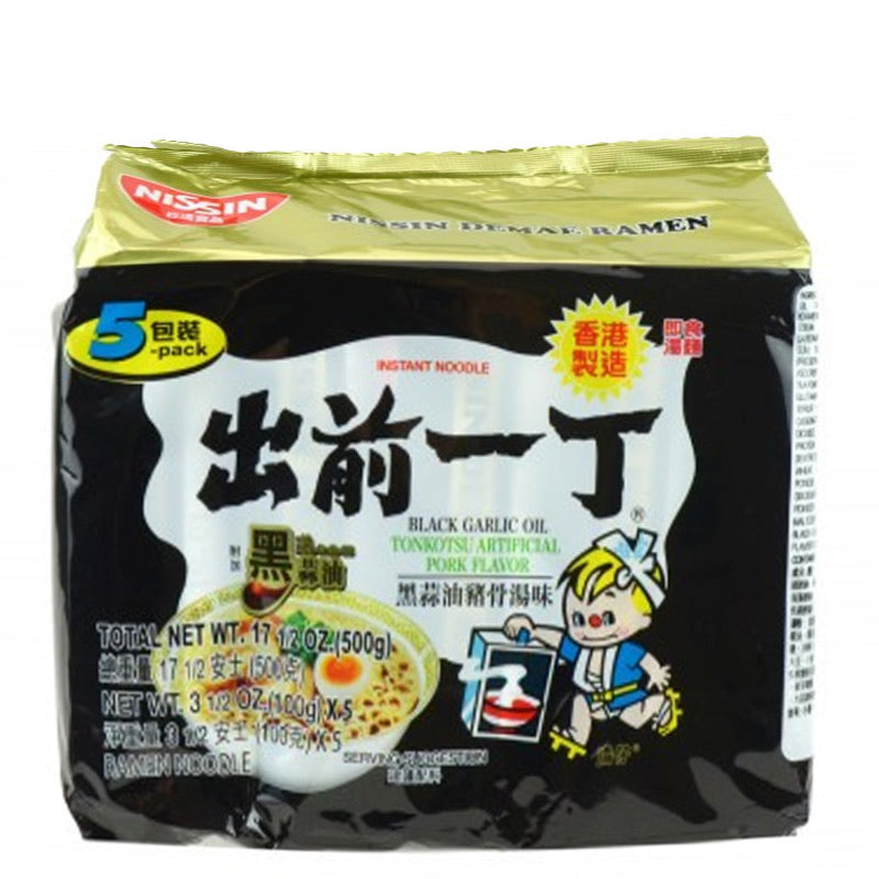 Nissin Instant Noodles Black Garlic Oil Tonkotsu Flavour 500g (5 Pack) <br> 日清出前一丁 - 黑蒜油豬骨湯味