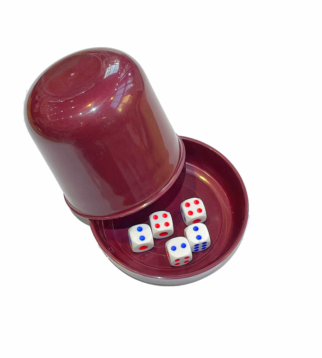 Dice Cup - Burgundy Red with 5 Dices <br> 酒紅色骰盅和5顆骰子