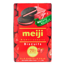 Load image into Gallery viewer, Meiji Rich Strawberry Chocolate Sandwich Biscuits 99g &lt;br&gt; 明治 特濃草莓夾心曲奇